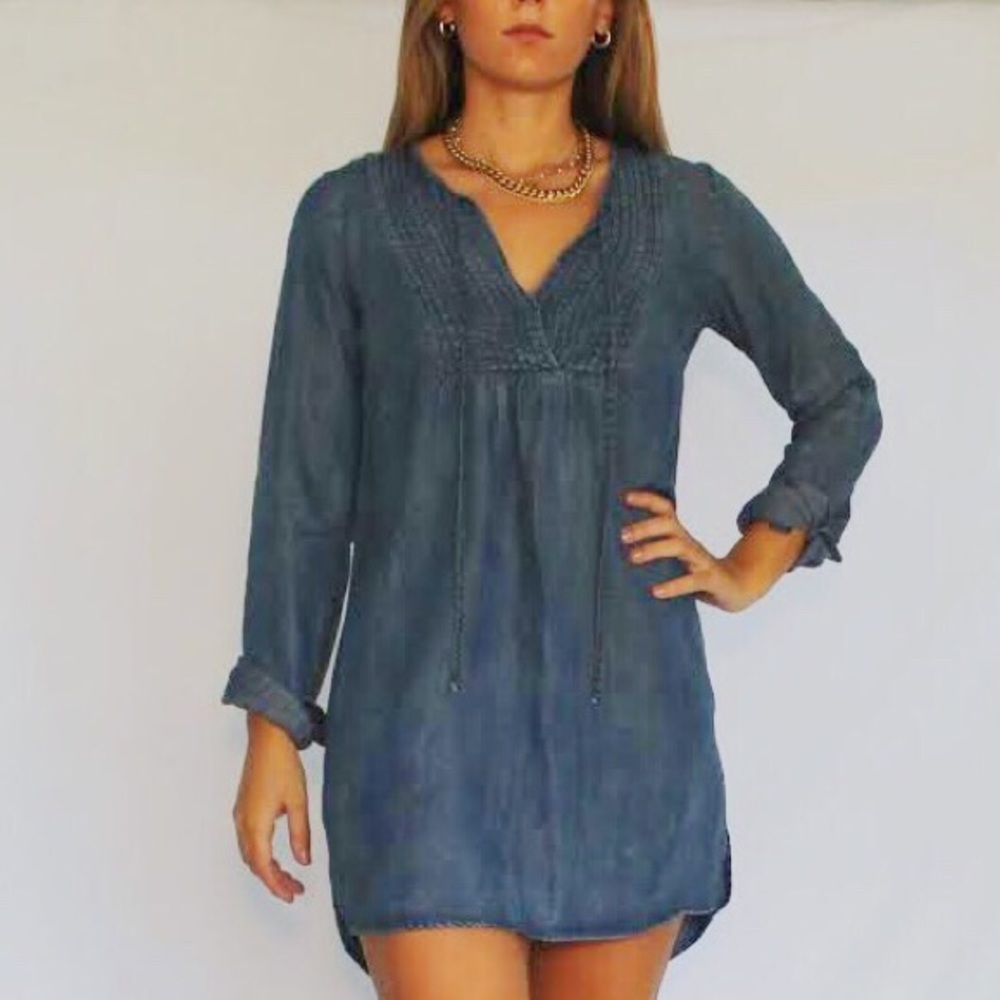 Denim long sleeve smock dress
